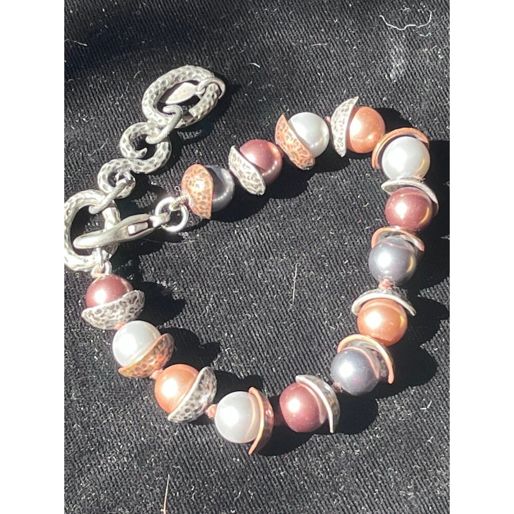 Silpada B1853 Earthly Accents Mixed Metal Glass Pearl Bracelet 8 Inch SR